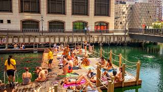 London’s NEW Outdoor Pool! ☀️ 32°C Canary Wharf Heatwave Summer Walk [4K HDR]