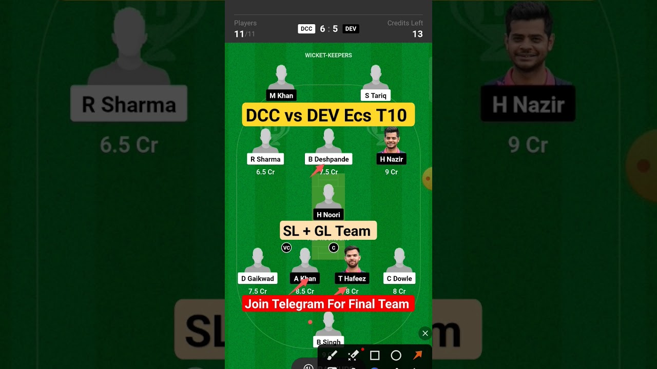 DCC vs DEV Dream11 Prediction,DCC vs DEV Dream11 Team,DCC vs DEV Ecs T10 Dream11 Team Of Today Match