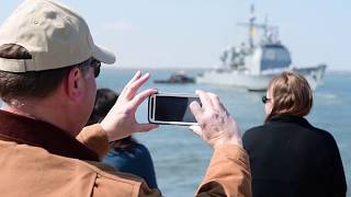 CG 80 USS NORMANDY, US Navy Cruiser, Departs for Deployment, Naval Station Norfolk (4/11/2018)