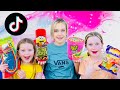 Tiktok famous candy challenge with sisters play toys