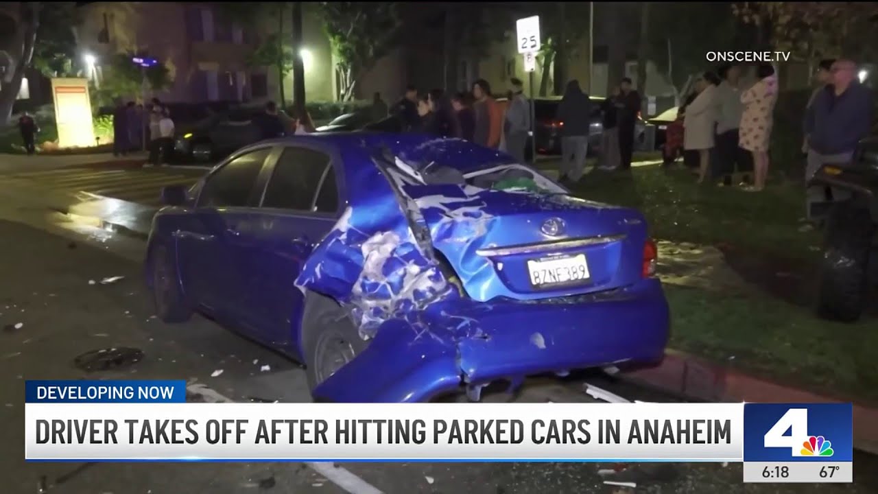 Driver takes off after hitting parked cars in Anaheim - YouTube