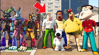 RUIN Animatronics vs STRONG PETER + GIANT CHICKEN FAMILY GUY (GTA 5 FNAF Mods)