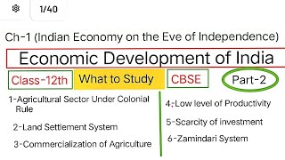 Part-2(Agricultural Sector)Ch-1 Indian Economy on the eve of independence, Class 12th cbse