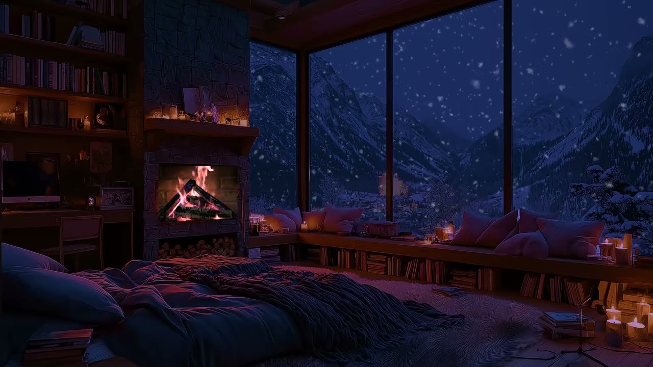 Ultra Gentle Piano with Quiet Fireplace Ambience | Cozy Indoor Room Sounds for Deep Sleep
