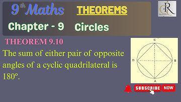 The sum of either pair of opposite angles of a cyclic quadrilateral is 180º.​[THEOREM 9.10]