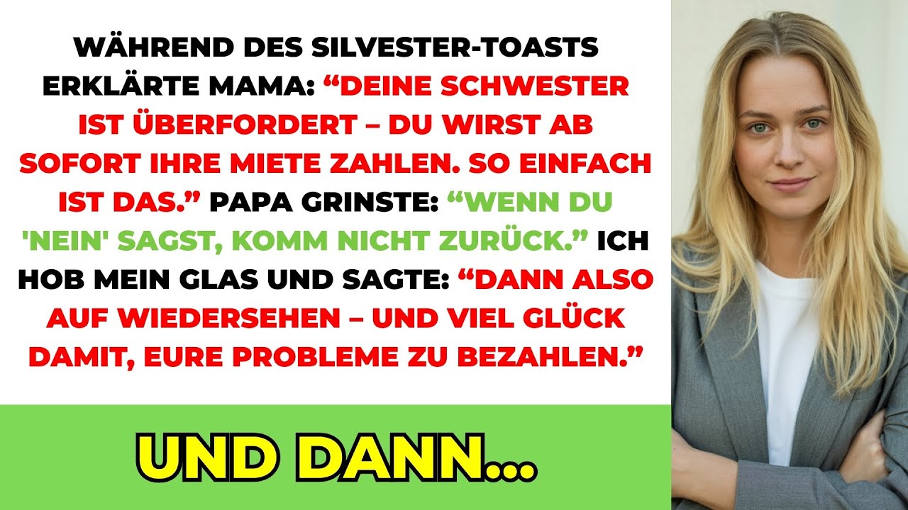 Beim Neujahrs-Toast Erklärte Mama: Deine Schwester Ist Überfordert – Du Zahlst Ihre Miete...