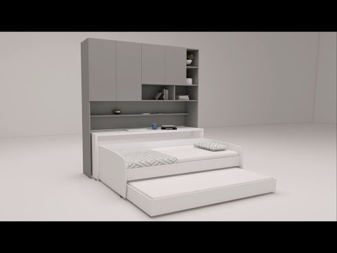 Compact Twin XL Sofa bed and Cabinets Wall System