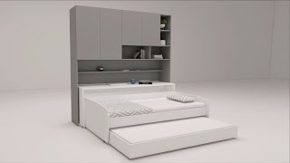 Compact Twin XL Sofa bed and Cabinets Wall System