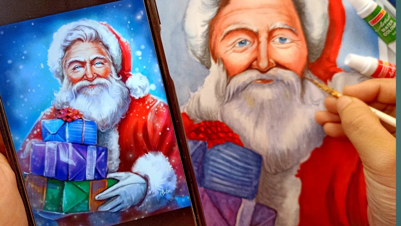 Santa Claus Drawing with Watercolour Christmas Drawing YouTube