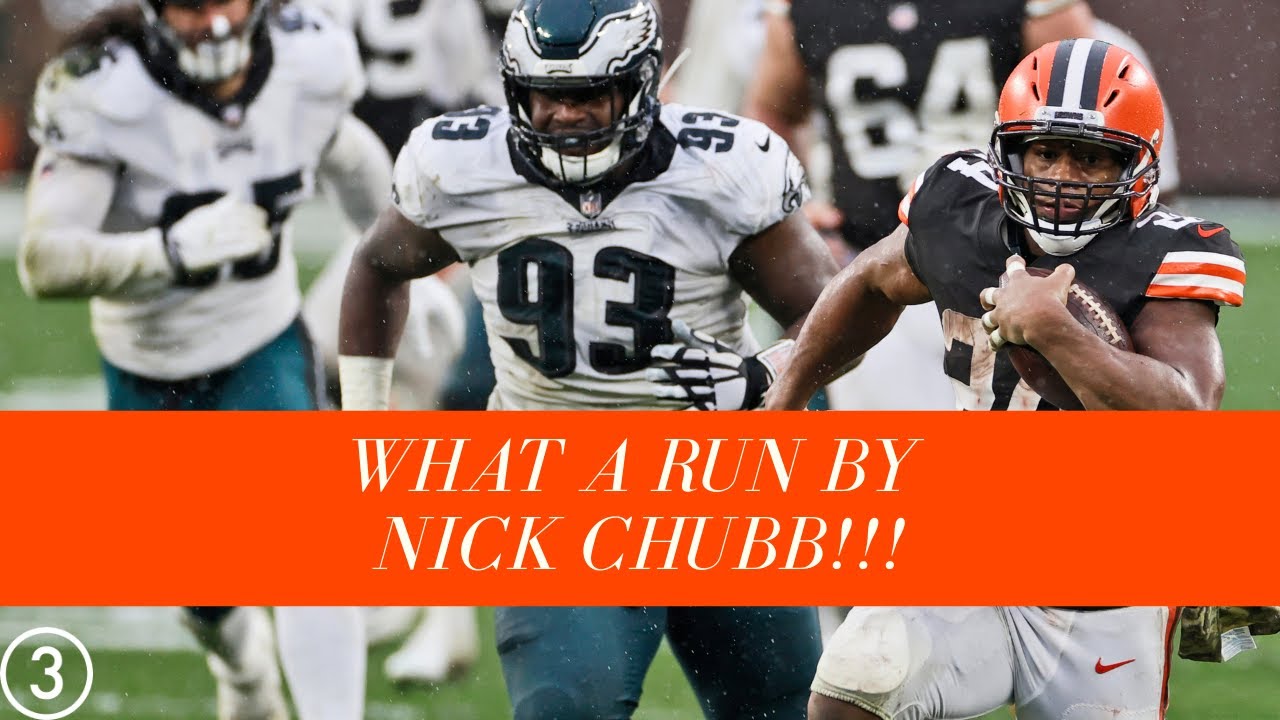Watch and Listen: Nick Chubb stiff-arm on 54-yard run sets up Kareem Hunt touchdown