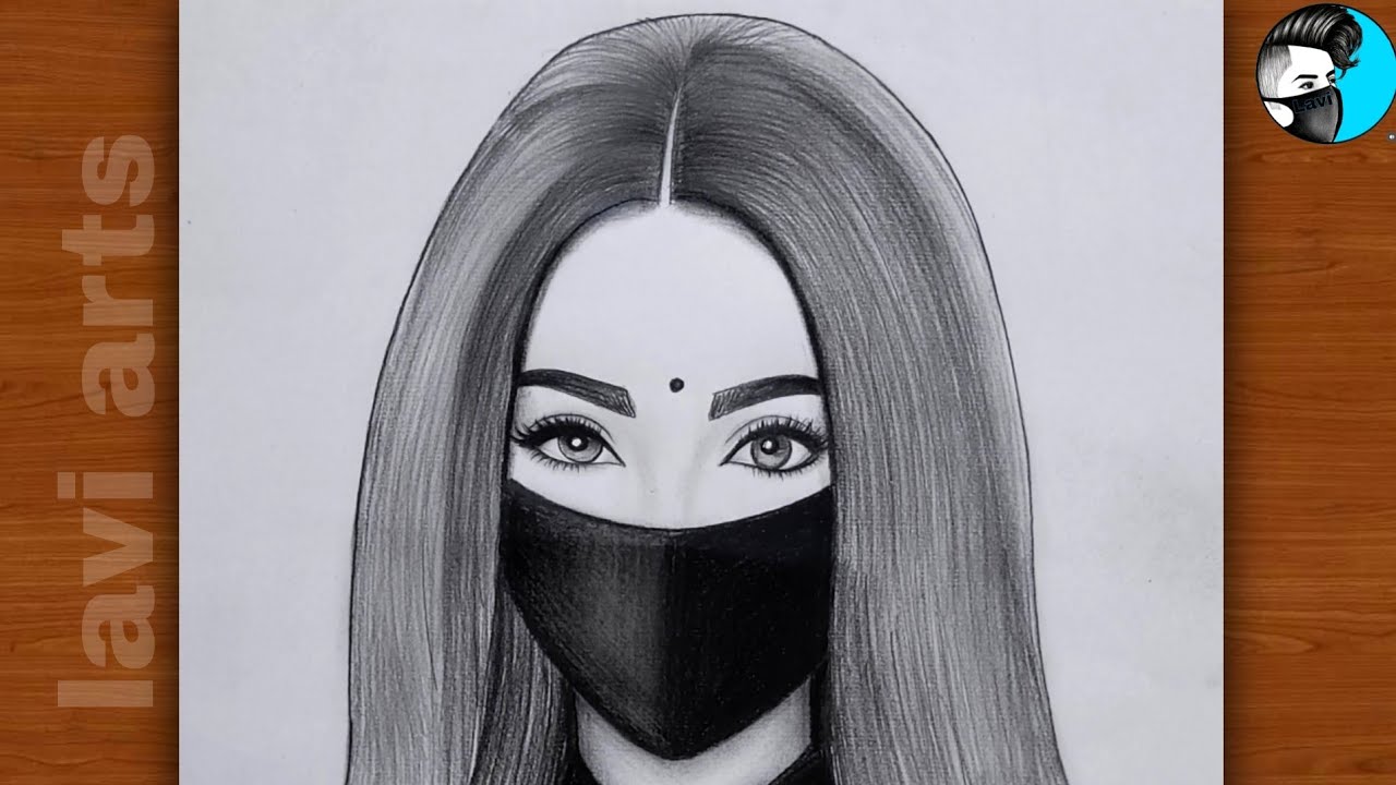 How to draw girl Face with mask (Vey Easy ), Easy Girl drawing Tutorial