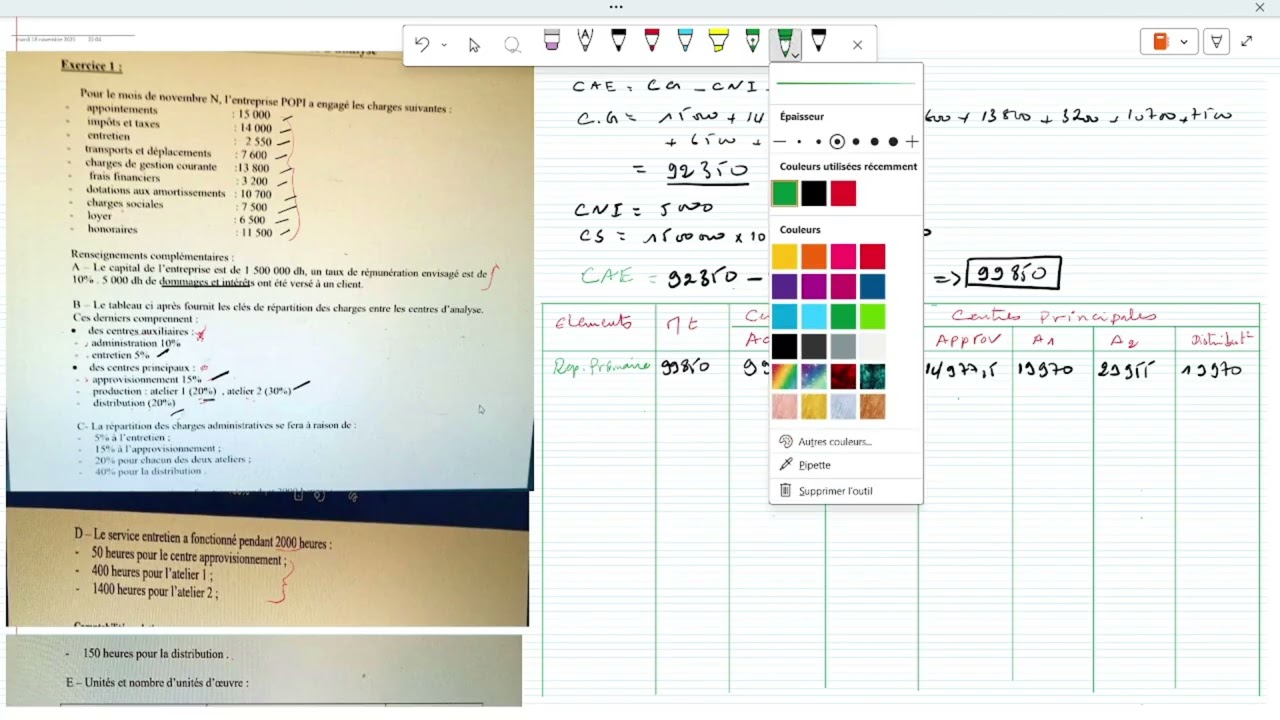EXERCICE D'APPLICATION : TABLEAU DE REPARTITION DES CHARGES INDIRECTES.