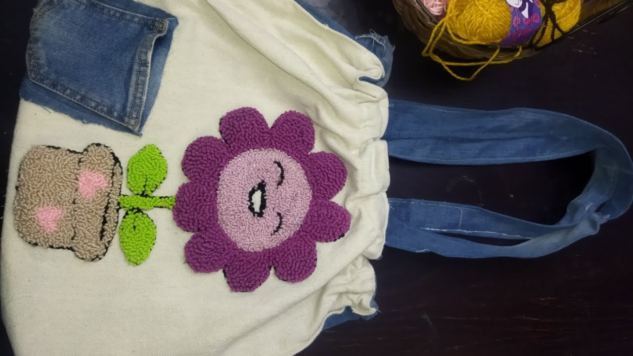 عمل شنطة توت باج بإبرة النفاش للمبتدئين خطوة بخطوة punch needle tote bag
