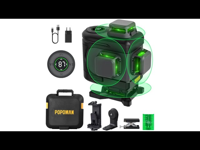 POPOMAN Nivel Láser 4x360°, Láser Verde Autonivelante 16 Líneas 4D  Profesional 