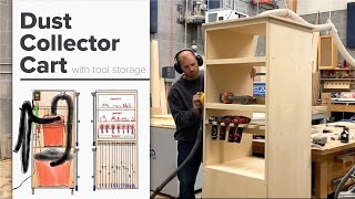 Dust collector cart with cordless drill and clamp storage for the shop