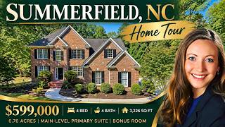 SUMMERFIELD NC Home Tour 🏡 4 Bed, 4 Bath Brick Home on 0.7 Acres | $599K