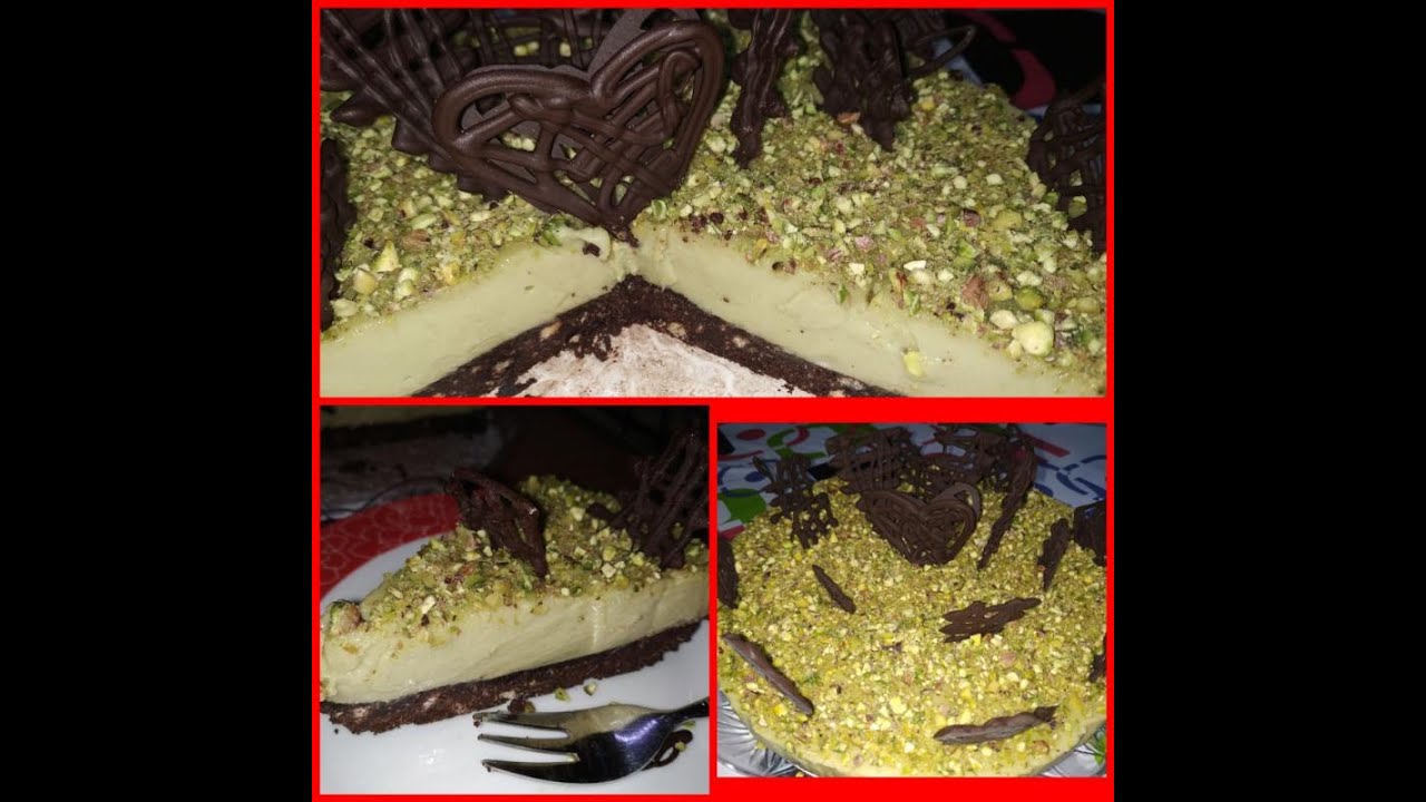 cheesekake semifreddo pistacchio e cioccolato con decorazioni(senza panna,senza mascarpone)pistachio
