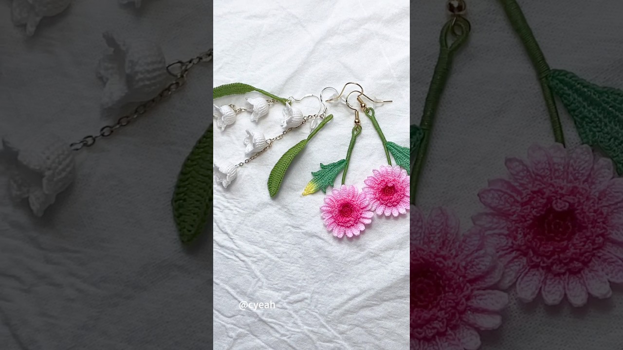 crochet earrings lily of the valley & chrysanthemum flowers