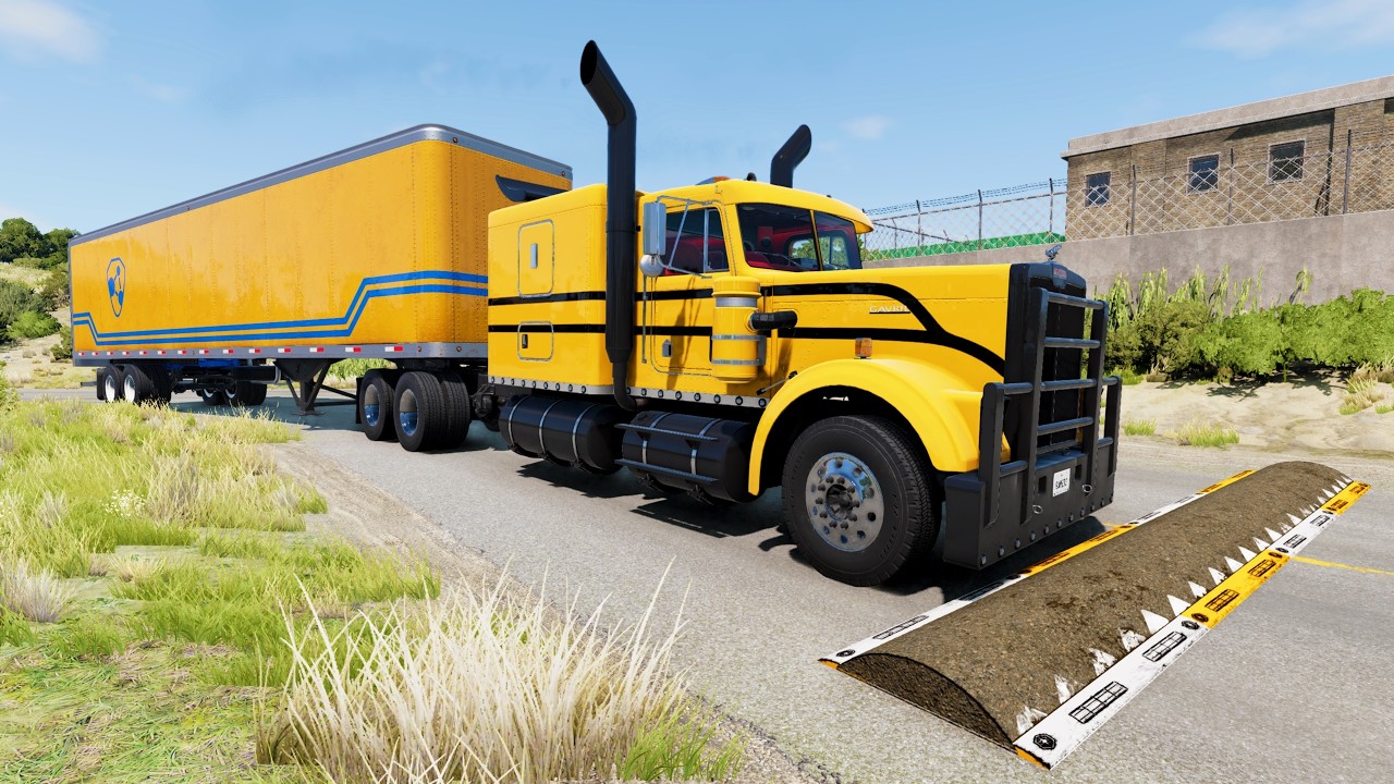 TRUCKS, CARS, LONG BUS Vs MASSIVE SPEED BUMPS - BeamNG.Drive