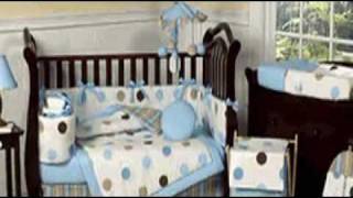Blue and Brown Modern Polka Dots Baby Crib Bedding Set by Jo