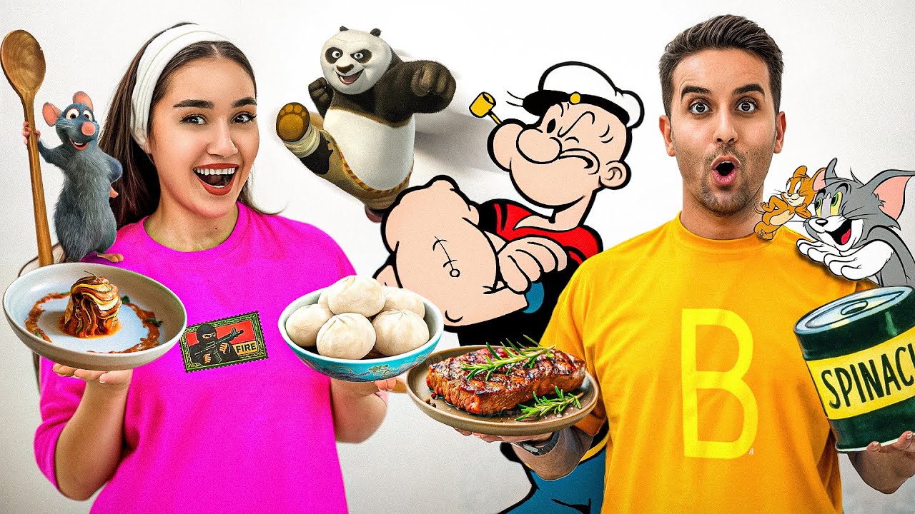 غذای انیمیشن هارو خوردیم🥩🍔(با مجازات ترش و آتشین)