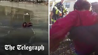 Bodycam shows dramatic rescue of child trapped in frozen pond