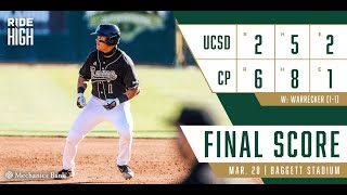 Cal Poly v UCSD, Baseball Highlights -- Mar. 28th, 2021