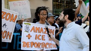 Interviewing people at Anti-Amazon/Abolish ICE Protest at Jeff Bezos Apartment