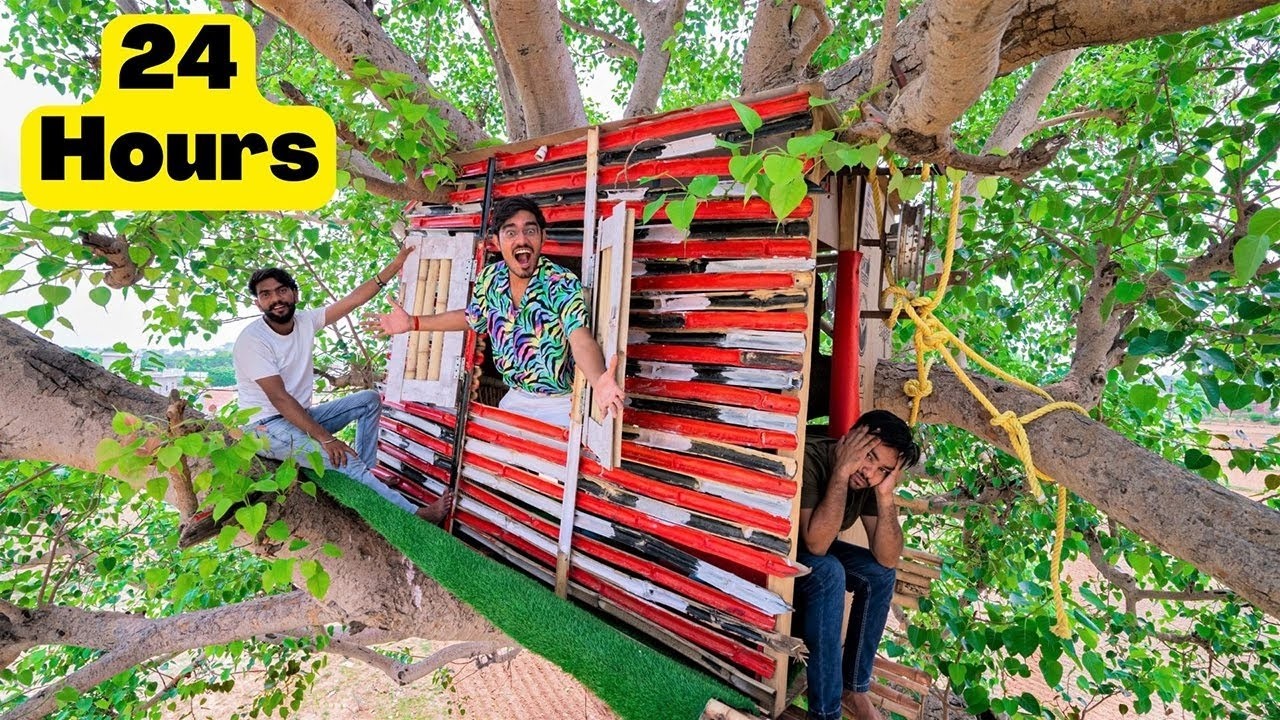 Living 24 Hours in Tree House Challenge पहेली बुझाओ काम चलाओ Challenge ...
