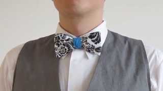 Mens Bow tie. Blue and gray 100% Cotton men's self tied Bow Tie Boom Bow Handmade. BoomBow CR119