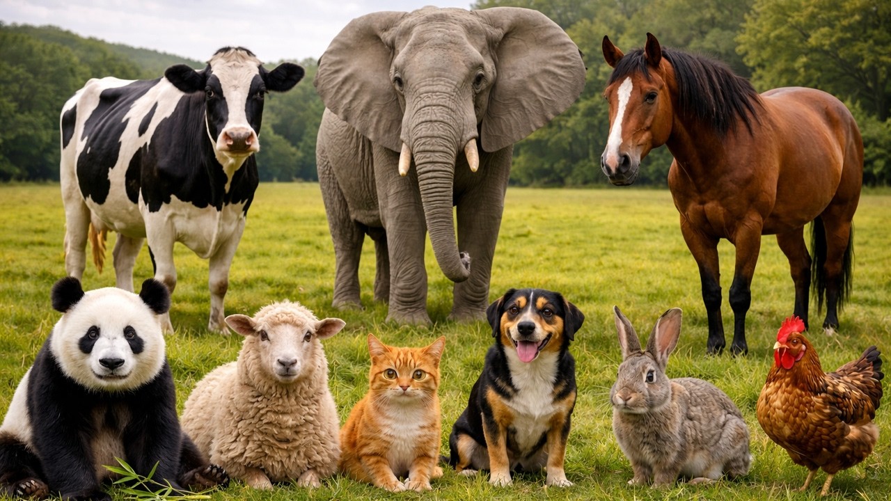 Cute Animal Sounds for Kids🐱🐮🐑 | Cat, Cow, Elephant, Lion, Dog, & Sheep ...