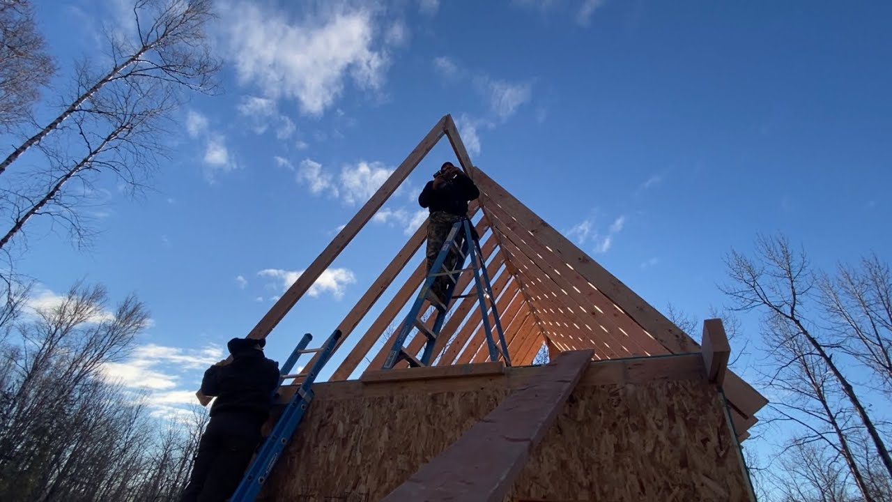 Setting Rafters on our Alaska Tiny Cabin #58 - YouTube