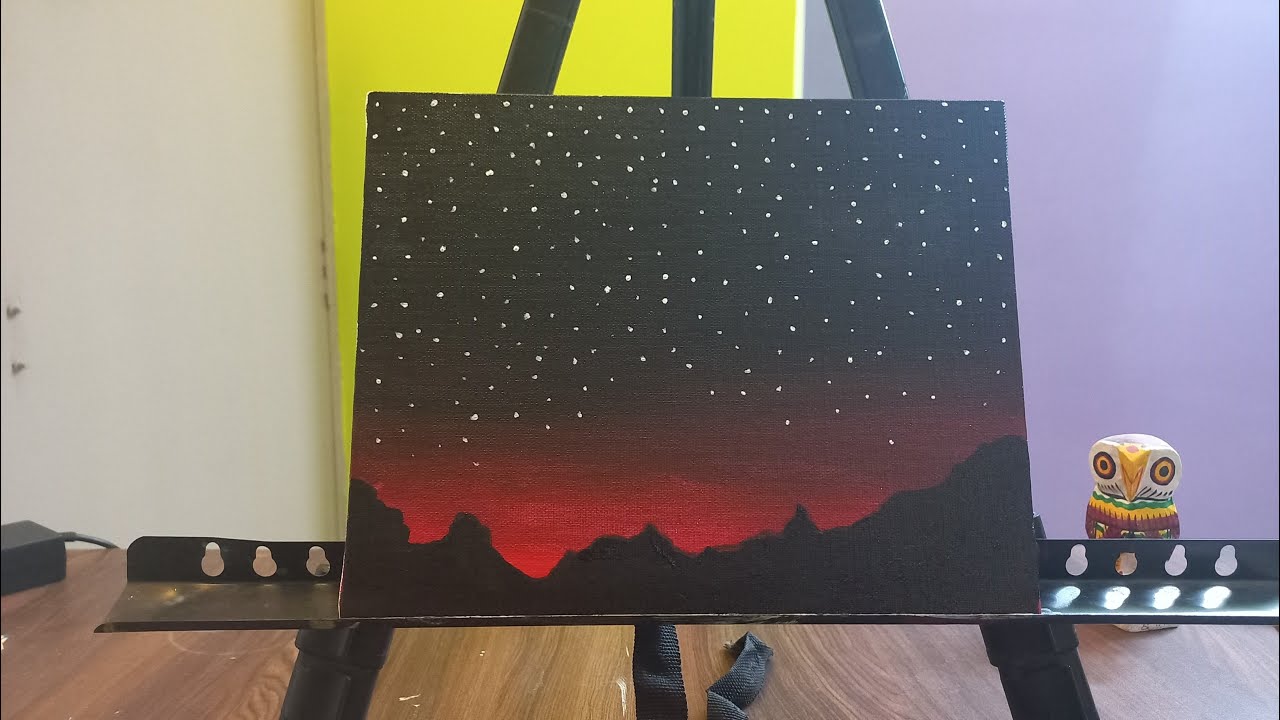 Simple acrylic painting on Canvas for beginners using red, black and