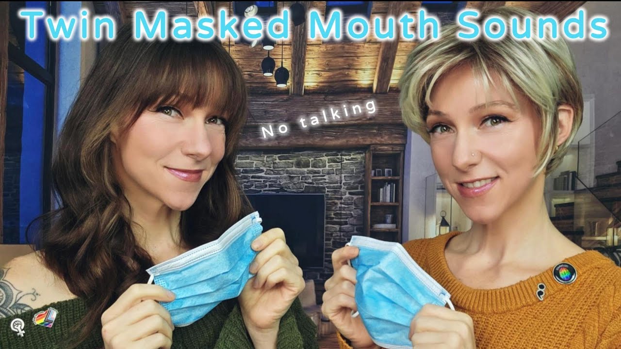 ASMR Twin Mouth Sounds 👯‍♀️ No Talking | Mask Triggers + Binaural Mic Cover & Direct 🎧