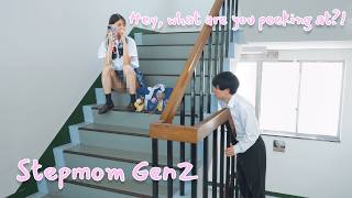 'Hey, what are you peeking at?!' - Stepmom is Stepson's classmate.