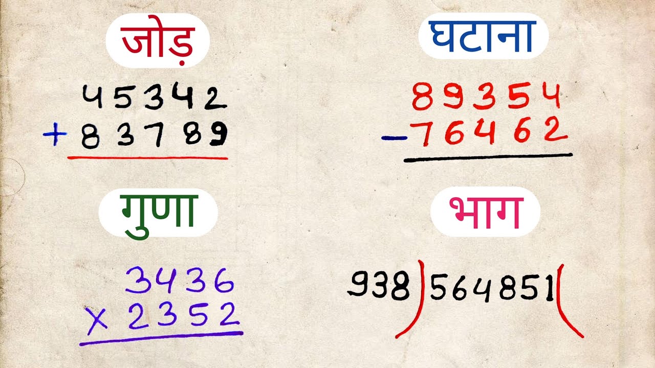 जोड़,घटाव,गुणा,भाग|addition, subtraction, multiplication, division learn in this video 