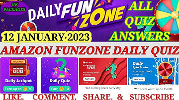 12 January 2023 | Amazon fun zone daily quiz Answers today | daily all answers | @gkpackages7119