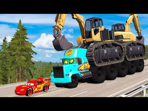 Giant CRUSHER DOZER Mack Truck Eater VS Cars Lightning McQueen Escape Monster Beamng Drive #16