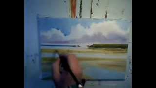 How to paint beach Cornwall blue summer skies