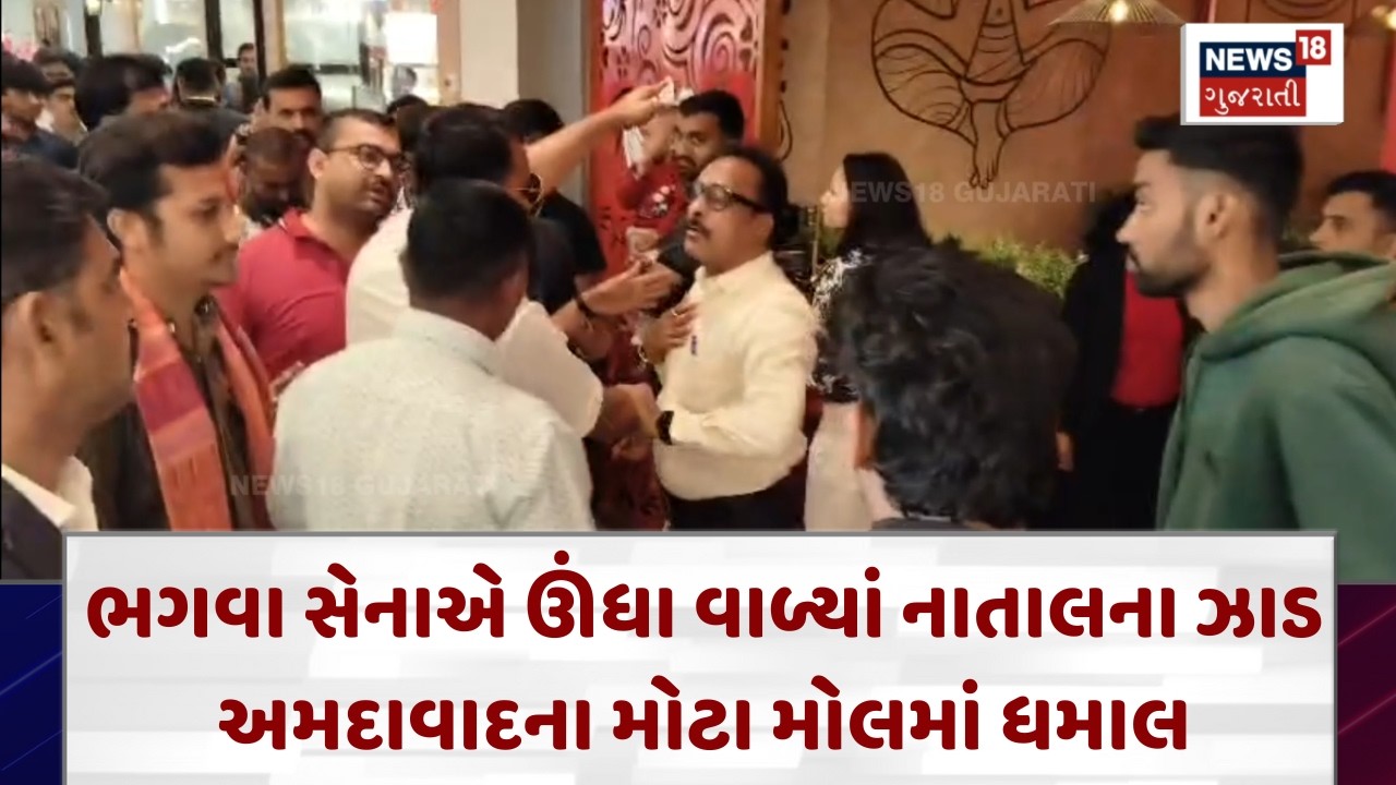 Christmas Decorations Vandalized at Palladium Mall | ભગવા સેનાએ ઊંધા વાળ્યાં નાતાલના ઝાડ | N18V
