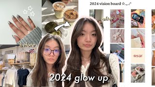 GLOWING UP FOR 2024 | winter nails, new hair, upgraded wardrobe, vision board