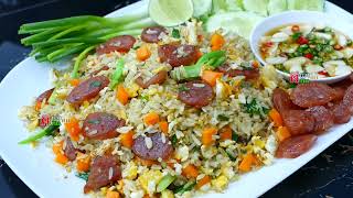 ข้าวผัดกุนเชียง เทคนิคง่ายๆที่ใครรู้ก็ทำอร่อยแน่นอน ลื่นดีดเด้ง Stir fried rice with sausage