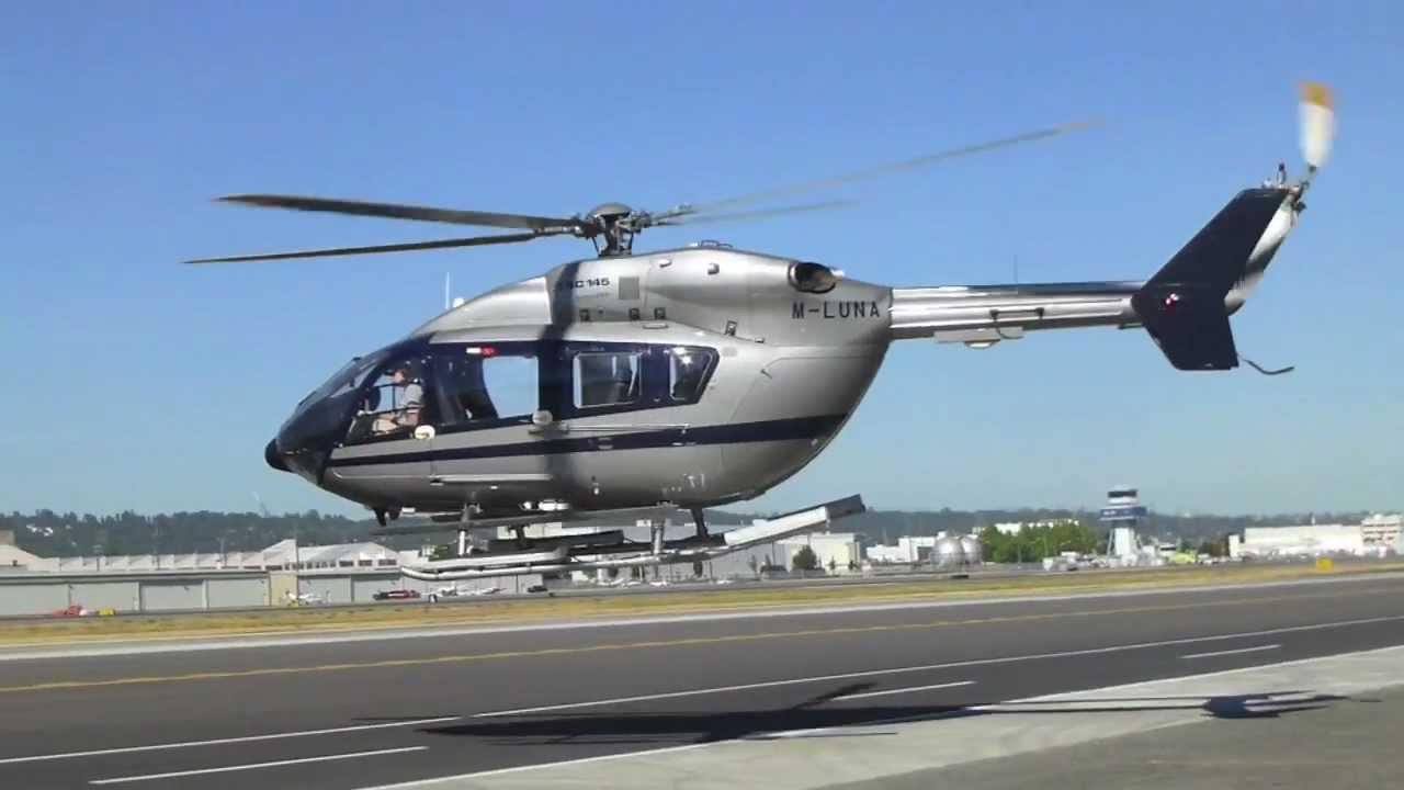eurocopter ec145 helicopter taking off at kbfi seattle youtube