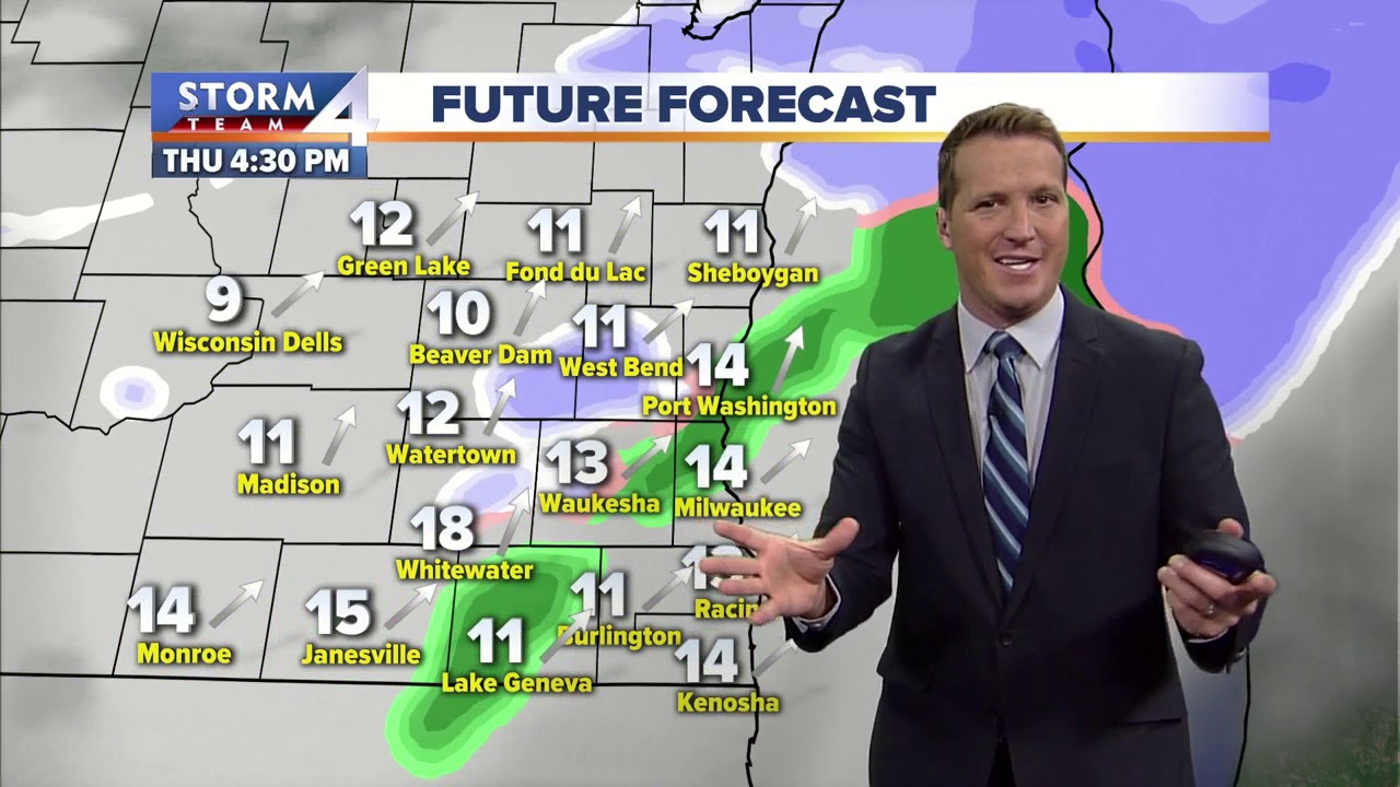 Milwaukee weather Thursday Cloudy and windy, with a chance for