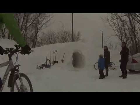 Riding bikes through giant snow tunnel in Boston - Feb, 2015