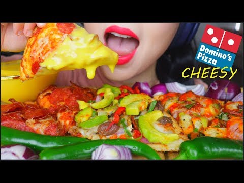 ASMR CHEESY PIZZA + DOMINO'S PIZZA + PEPPERONI + SUPREME + AVOCADO VEGGIE + PEPSI 咀嚼音 | 먹방