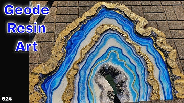 Geode Resin Art Tutorial in Blue, White, Gold  *DIY Foam Edge & Real Crystals*