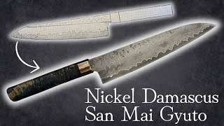 Making a Nickel Damascus San Mai Gyuto with D-Shaped handle