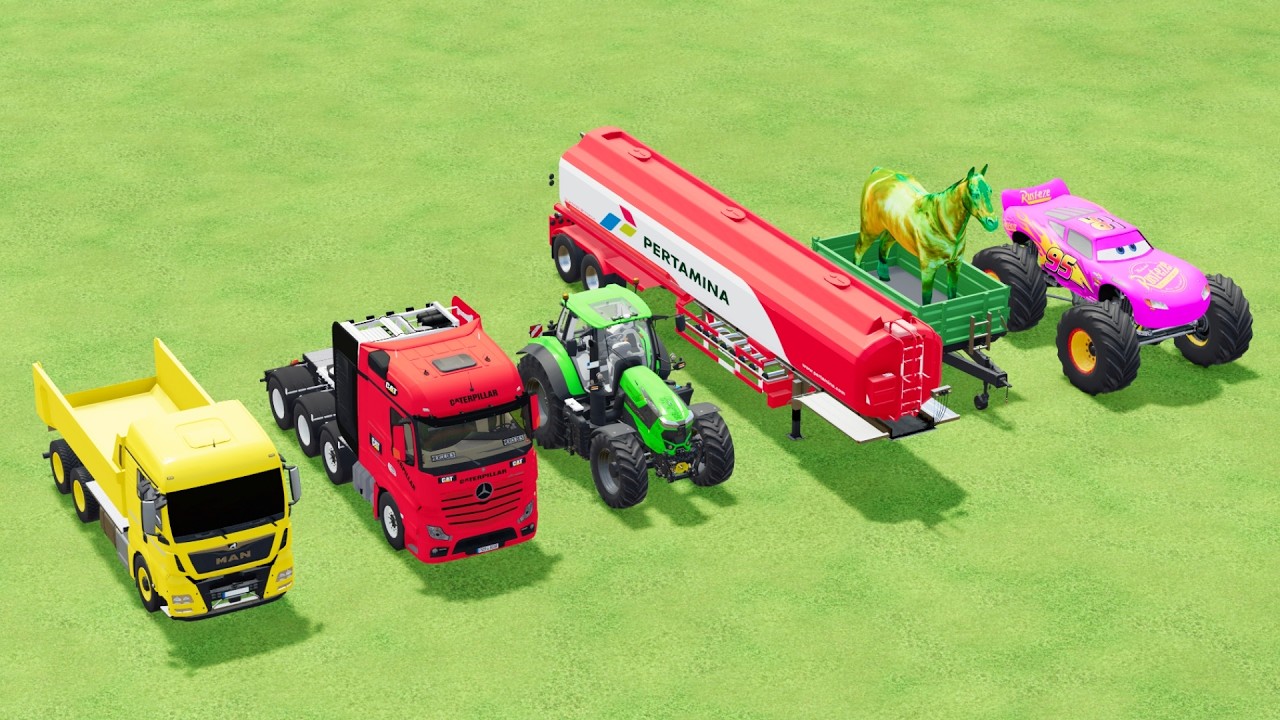 Трактор Fiat, грузовик Pertamina, John Deere и бетоносмеситель: битва с водителем грузовика! FS22...