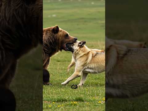 كلب كانجال يحاول حماية قطيع أغنامه ضد الدب البني